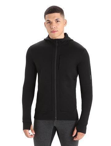 Pánské Mikiny S Kapucí Icebreaker Merino Quantum III Long Sleeve Zip Černé | CZ 1677EBCX